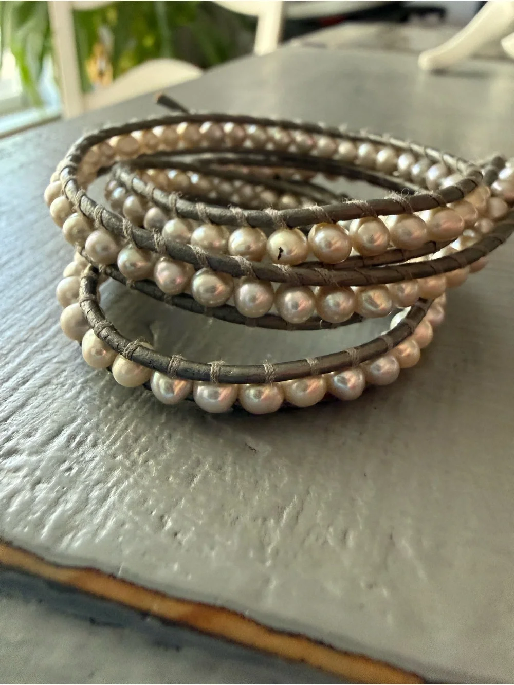 Chan Luu Wrap Grey Leather Pearl Wrap Bracelet